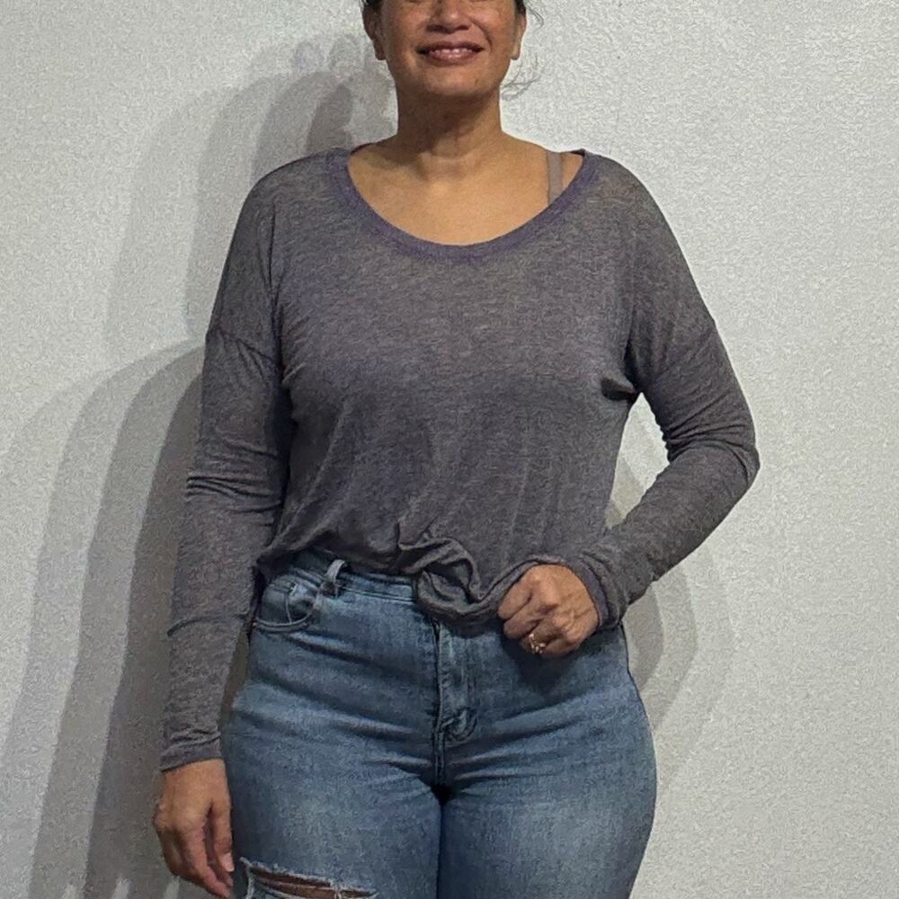 Chaser Gray Burnout Long Sleeve Oversized Top Sz S
